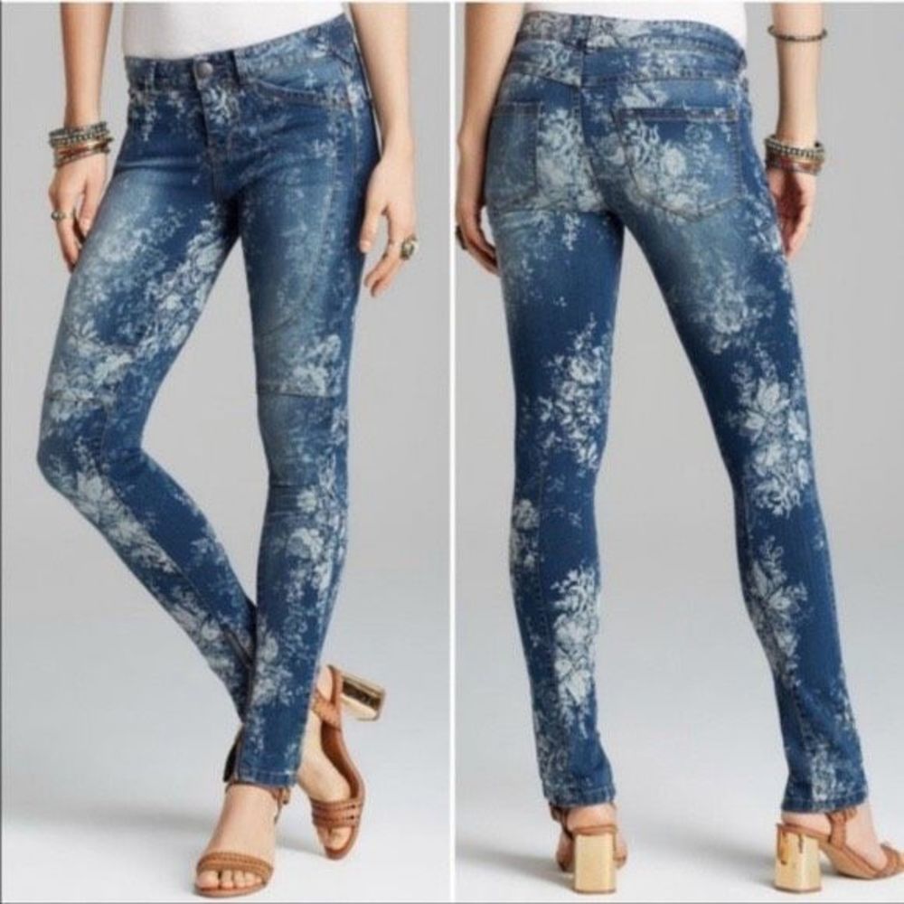Free People Blue Elle Floral Skinny Jeans